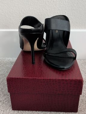 Tamara Mellon Black Leather Slide Stiletto Sandals